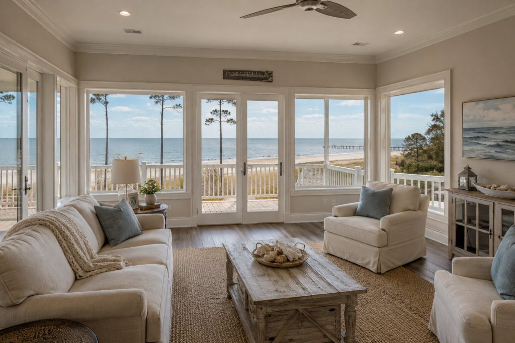 coastal living room with ocean view